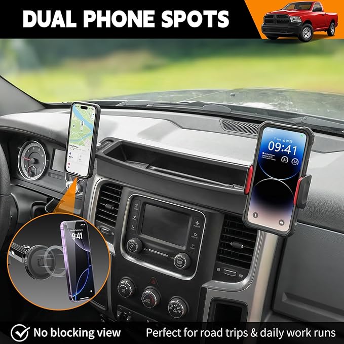 Dashboard Phone Holder Compatible with 2013-2018 Ram1500 2500 3500&2019-2024 Ram 1500 Classic Center Console Organizer Dash Tray Phone Mount for RAM Accessories(DodgeRam 2013-2018)