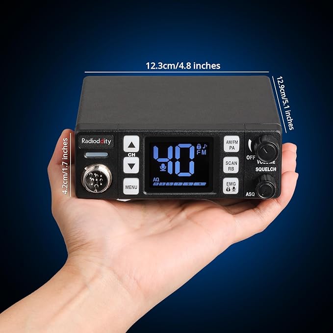 Radioddity CB-606 CB Radio, 40 Channel Mobile CB Radio with AM/FM/PA Modes, 2.2’’ LCD Screen, Instant Channel 9/19, VOX, Roger Beep, TOT, ASQ/SQ, for Off-Road Adventure