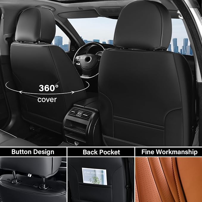 Coverado Car Seat Covers, Automotive Seat Covers for Front Seat, Waterproof Leather Car Seat Protector, Universal Seat Cover for Cars, Car Seat Cushion for Most Sedans, SUV, Trucks (Black&Brown)