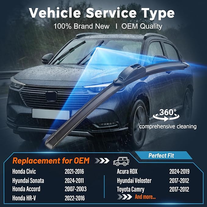 AUTOBOO PLUS 26" + 18" All-Season Windshield Wiper Blades (Pack of 2), Premium OEM-Quality, Rust-Resistant Rubber Encased Design, Streak-Free, Quiet, Smooth & Long-Lasting Performance
