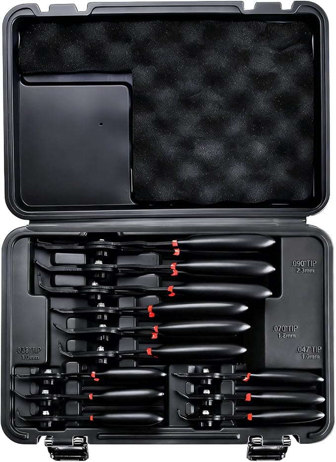 12-piece Snap Ring Pliers Kit, Internal/External Circlip Pliers Set, Heavy Duty Straight/Bent Jaw Tips with Carrying Case for C-Clip Ring Remover