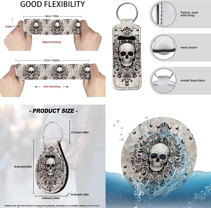 Gothic Skull Print Car Interior Cover Set Includes High Back Seat Covers Steering Wheel Cover Safety Belt Pads Headrest Covers Center Console Pad Cup Cushions Key Chain for Men Women