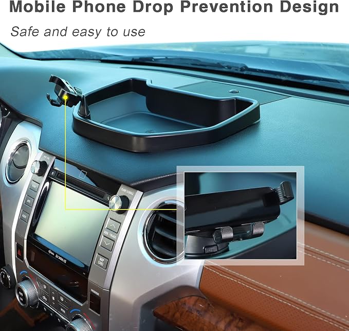 Black ABS Car Center Console Dash Table Storage Tray Fit for Toyota Tundra 2014-2021 Instrument Organizer Vertical Placement Phone Holder Cradle Accessories(with Mobile Phone Holder(B))