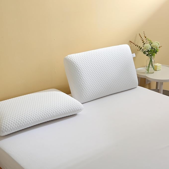 CSDLF Memory Foam Bed Pillows, Pillow for Side and Back Sleeper, Pillow for Neck Pain Relief, Washable Removable Cover, Soft, White (King)