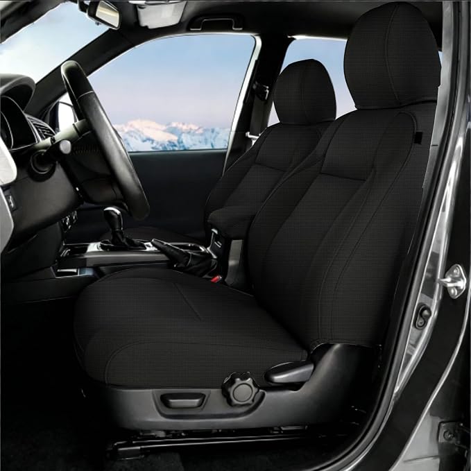 Bench Seat Covers for Toyota Tacoma 2016 2017 2018 2019 2020 2021 2022 2023 Heavy Duty Cloth Protector Interior Accessories,with Non-Folding Passenger Seat, Black（Front）