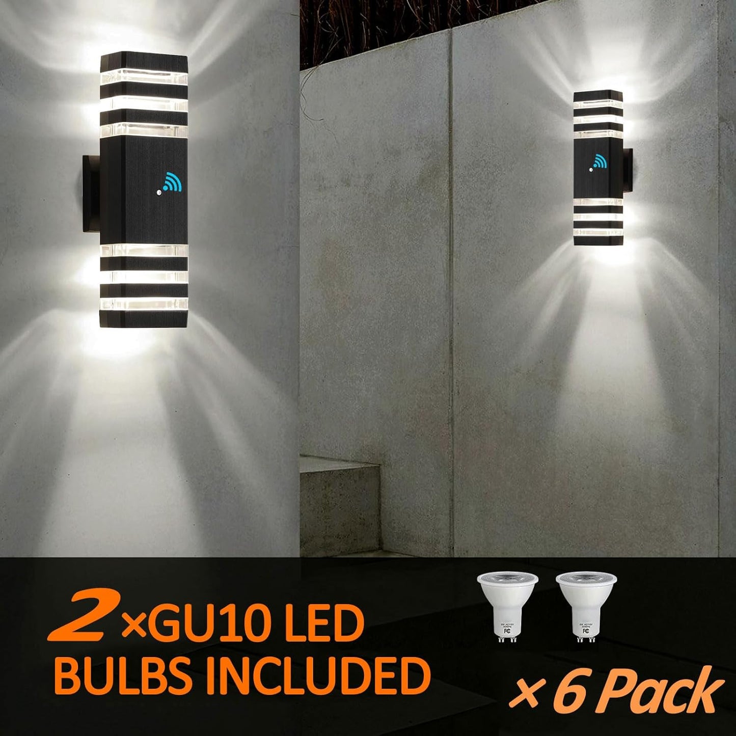 tewei 6 Pack Outdoor Wall Lights Dusk to Dawn Exterior Light Fixture, 3-Layer Black Outdoor Lights for House, IP65 Waterproof Up and Down Outside Porch Lights for Garage Patio, 3000K