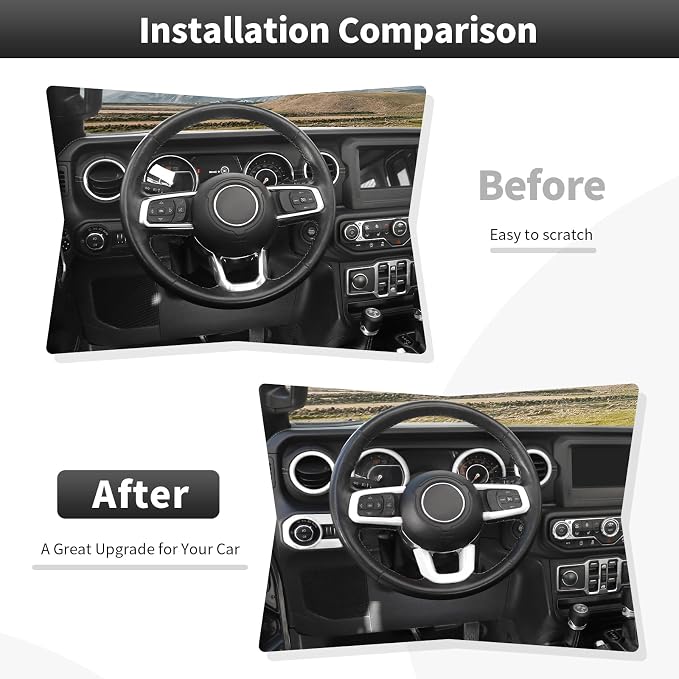 CheroCar White 20PCS Interior Trim Kit for Jeep Wrangler JL JLU & JT Gladiator 2018-2023,Dashboard,Steering Button Frame,AC Switch,Roof Speaker,Reading Light,Headlight Switch,Rear Air Vent Trim