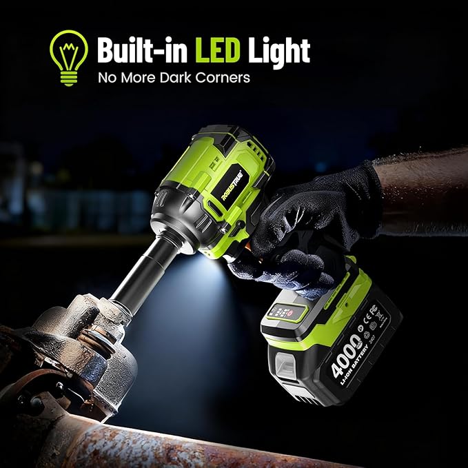 Robustrue Cordless Impact Wrench, 590Ft-lbs (800N.m) Brushless 1/2 inch, 2800RPM High Torque Impact Gun, 2x 4.0Ah Battery, Charger, 4 Sockets, Electric Impact Wrench for Car Home