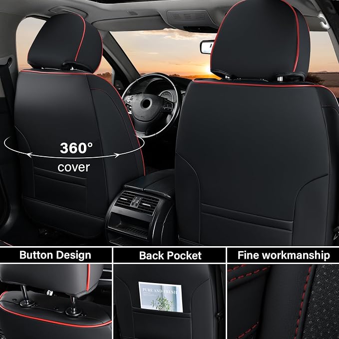Coverado Front Seat Cover, Car Seat Cover Winter, 2PCS Car Seat Protector, Seat Covers for Cars, Breathable Faux Leather Car Seat Cushion, Car Seat Protector, Black Car Seat Covers fit Most Vehicles