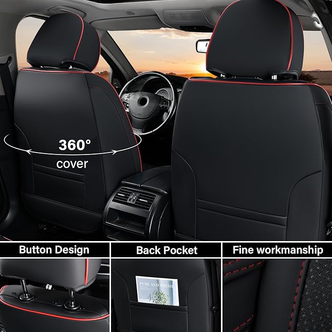 Coverado Seat Covers Full Set, Seat Covers for Cars, Car Seat Covers Winter, Breathable Faux Leather Car Seat Protector Car Seat Cushion, Black Car Seat Covers Universal Fit for Most Cars SUVs Trucks
