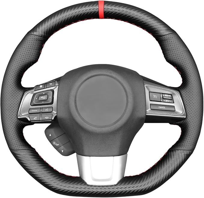 MEWANT Hand Stitched Matte Carbon Fiber&PU Leather Car Steering Wheel Protector Wrap Cover for Subaru WRX 2015-2021 / WRX STI 2015-2021 Steering Wheel Cover Accessories