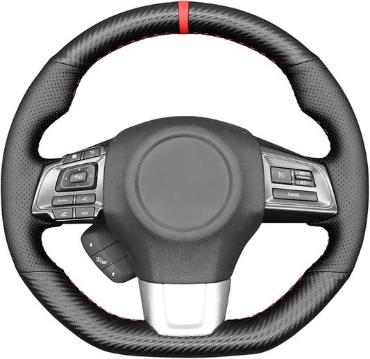 MEWANT Hand Stitched Matte Carbon Fiber&PU Leather Car Steering Wheel Protector Wrap Cover for Subaru WRX 2015-2021 / WRX STI 2015-2021 Steering Wheel Cover Accessories