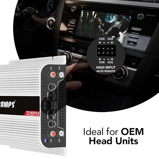 Taramps TS 800x4 Car Audio Multichannel Amplifier 800 Watts Rms 2 Ohms 4 Channel 2 Bridged Channel Full Range Crossover, RCA/High Level Input, Class D