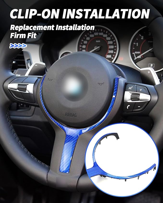 Carbon Fiber Steering Wheel Trim Cover Replacement Compatible with BMW F-Chassis 1/2/3/4/5/6 Series Fits F22 F30 F32 F10 F12 F15 X5M X6M, Car Interior Decorative Modification Accessories