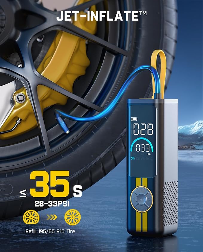 Fanttik X9 APEX Portable Air Compressor for Car Tires, 35s Fast Inflation, 150PSI Cordless Tire Inflator with Light and Power Bank, Suitable for SUV, Sedan, Motorcycle, Bike, Ball,Racing Yellow