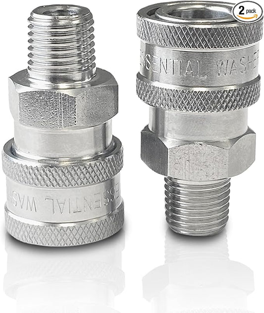 Essential Washer Stainless Steel ¼” Quick Connect Male NPT | Pressure Washer Quick Connect Fittings | 5000 PSI | Set Of 2