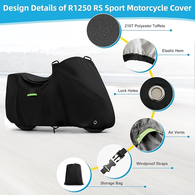 Motorcycle Cover Waterproof for BMW R1250 RS/R1300 RS/S1000 RR/F900 XR, Heavy Duty Outdoor Sun Rain Snow UV Dust All Weather Protection Motorbike Cover with Soft Cotton Lining & Lock Hole