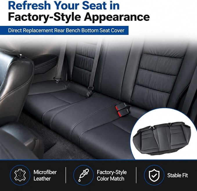 NLQR Black Rear Bench Bottom Replacement Seat Cover Compatible with Honda Accord 2008 2009 2010 2011 2012