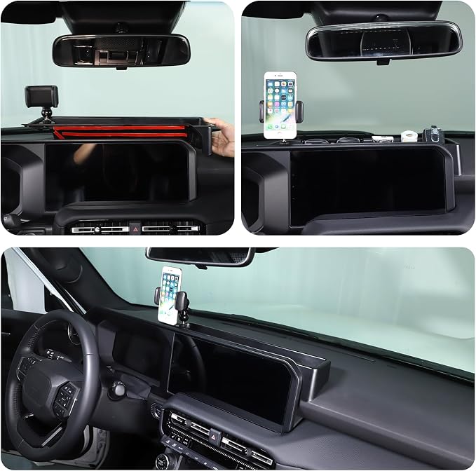 Center Console Dash Organizer Tray Compatible with Toyota Land Cruiser 250 Prado 2024 2025 2026 Navigation Screen Rear Insert Auxiliary Storage Box,Phone Holder Accessories (Style A)