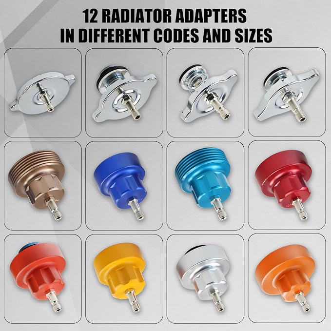 Coolant Pressure Tester Kit, Manual Pump Radiator Pressure Tester and Adapters Work on Cooling System Leak Down Test for Cars Motorcycles Trucks Airlifts, 14PCS Automotive Tools Blue