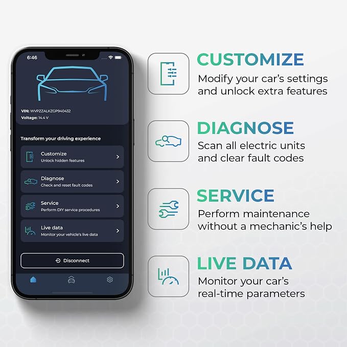 Carista OBD - Bluetooth OBD2 Scanner - Car Scanner Diagnostic Tool and Code Reader with Access to Diagnostics, Customizations, Service Tools, and Live Data - Subscription Required