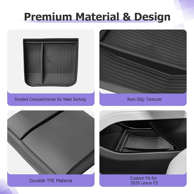 LUWU 2026 Lexsu ES350h/ES350e/ES500e Lower Center Console Organizer for 2026 ES 350h/ES 350e/ES 500e Accessories Armrest Console Storage Box Insert Tray TPE Material Coin Container Black