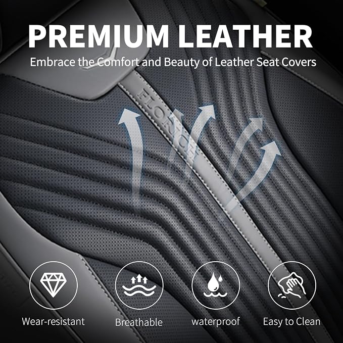 FLORICH Car Seat Cover Front Seats Leather Full Coverage Car Seat Covers Car Seat Protector Waterproof Seat Cushion Universal Fit for Most Cars Trucks SUV, Gray&Black