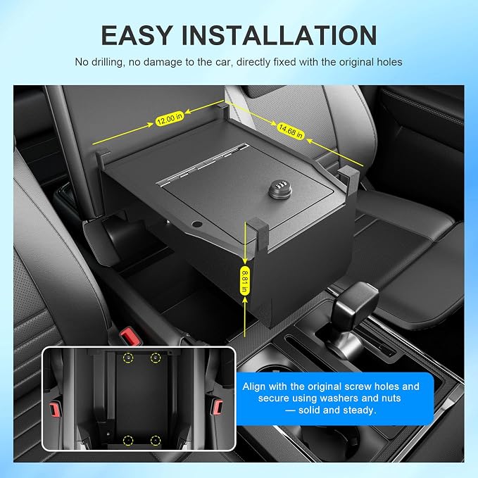 SZYANG Center Console Safe Organizer Compatible with 2021-2025 Ford F150 Lock Box No XLT STX Tremor Raptor Console Safe Vault Replacement for 2021-2025 Ford F-150 Accessories