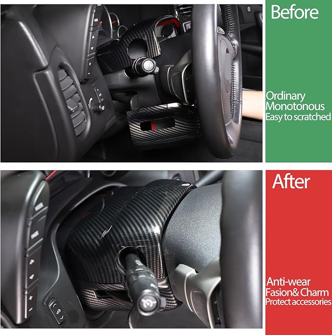Steering Column Cover Trim Kit Compatible with Chevy Corvette C6 2005-2013, Carbon Fiber Pattern Steering Wheel Base Trim Cover Accessories (Carbon Fiber Pattern)