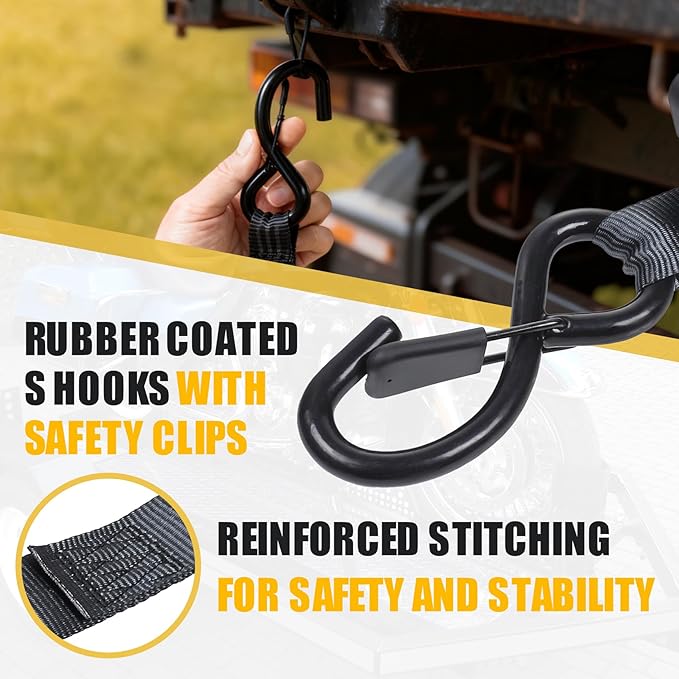 Ayaport Retractable Ratchet Straps 1in X 12ft(2PK)-1500lb Break Strength, Heavy Duty Ratchet Straps Self Retractable Tie Downs with Soft Loops for Motorcycle, Dirt Bike, Cargo, Truck Accessories