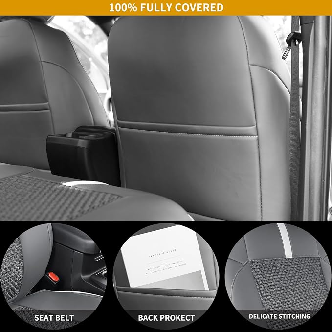 Front Seat Covers Custom Fit for Toyota Tacoma 3rd Gen(2016 2017 2018 2019 2020 2021 2022 2023) Double & Crew Cab SR, SR5, Limited,TRD Sport, TRD Pro,TRD Off-Road,Trail Special Edition,Grey White