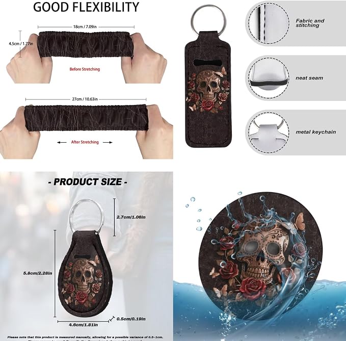 Skull Rose Printed Car Seat Cover Full Set with Steering Wheel Cover Armrest Pads Leather Lipstick Holder Keychain Car Coaster Non Slip Auto Accessories Set, 15 Pack, Brown
