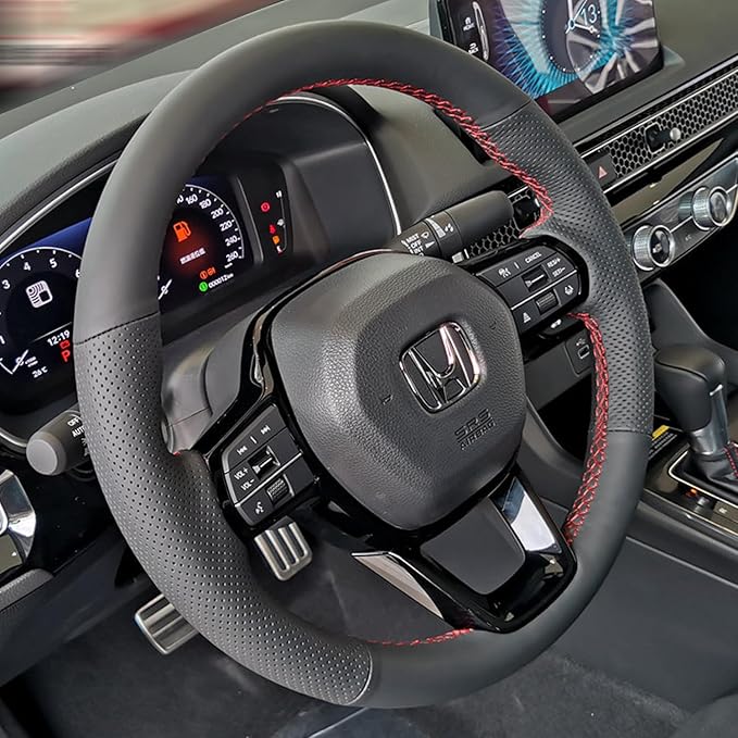 Hand-Stitched Steering Wheel Wrap for 11th Gen Honda Civic 2022 Interior Steering Wheel Protection Skin Cover Accessories (Black Leather)