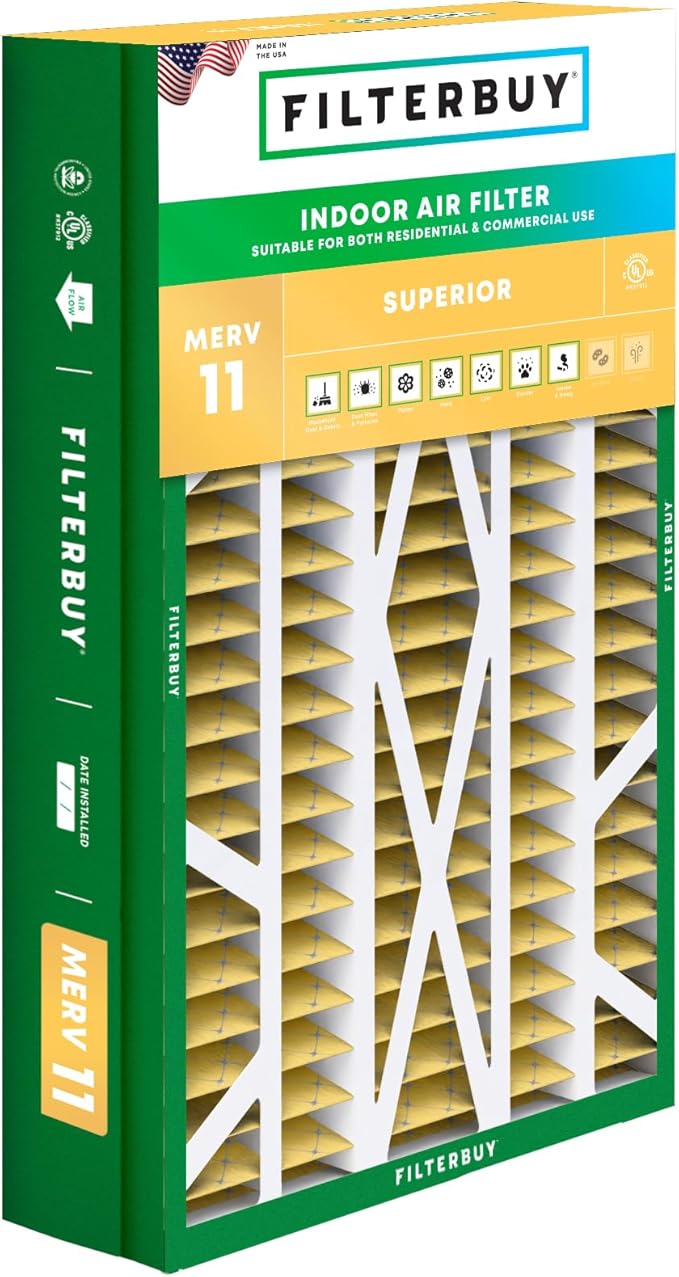 Filterbuy 14.5x27x5 Air Filter MERV 11 Superior Pet & Allergy Defense (1-Pack), Pleated HVAC AC Furnace Filters for Trane, American Standard, Honeywell, and More (Actual Size: 14.06 x 26.13 x 4.97)