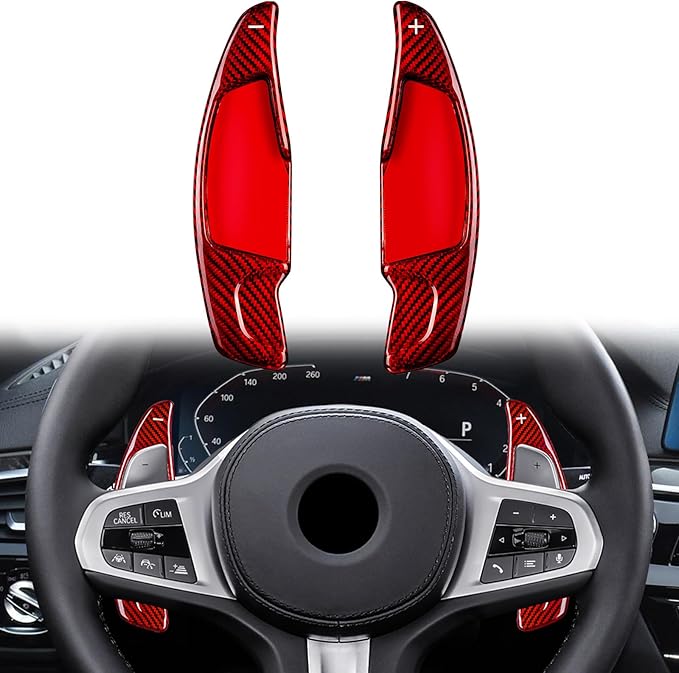 T-carbon Glass Fiber Paddle Shifter Extension Compatible with BMW 3 4 5 6GT 7 8 G10 G12 G30 G38, X3 X4 X5 X6 X7 M5 M8 Z4, Steering Wheel Shift Paddle Extended Shifter Trim Cover, Red
