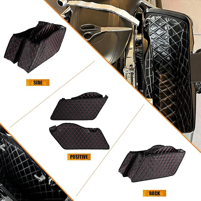 Saddlebag Liners Fit for Harley Touring 2014-2023 | Red Stitching, Drop-In, Non-Stretched Design, Fit for 2014-2023 Road King, Road Glide, Street Glide & Electra Glide
