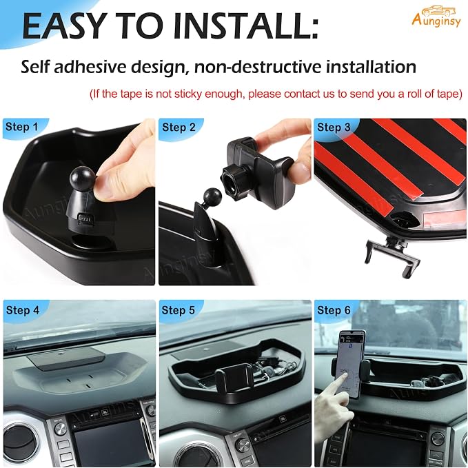 Aunginsy Center Console Dashboard Storage Tray with Phone Holder Compatible with Toyota Tundra 2007-2021, Instrument Multi-Functional Mobile Phone Mount Storage Box Organizer Tray Insert Accessories