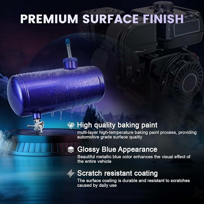 Upgraded 10x4.5" Aluminum alloy welding Gas Fuel Tank Cylinder(Premium Glossy Paint Finish Blue) For Predator 212cc 196cc/6.5HP Go Kart and Gas Mini Bike,For Coleman CT200U BT200X CT200u-ex