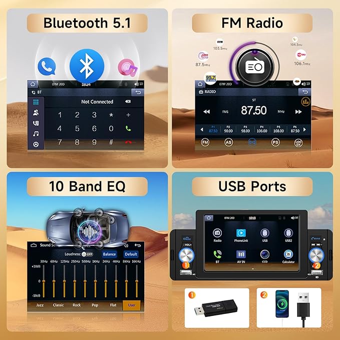 Carplay Single Din Radio 5 Inch Touch Screen Car Stereo with Car Play Android Auto, Bluetooth 5.1, HD Backup Camera, Mirror Link, Siri Voice Control, USB, FM, SWC, Dual Mic, Remote Control