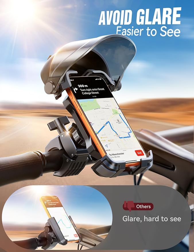 JOYROOM Bike Phone Holder Mount [Avoid Glare][Full Silicone Protection] Phone Mount for Electric Scooter Ebike Bicycle Handlebar iPhone Bike Accessories for Men Compatible Phone Under 4.7-7"
