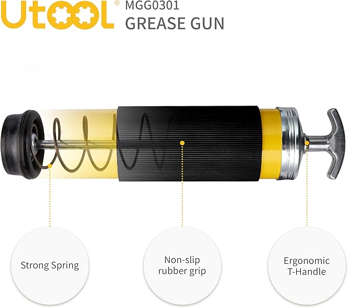 UTOOL Grease Gun | 8000 PSI Heavy Duty Pistol Grip Grease Gun Kit, 14 oz Capacity, 18 Inch Resin Flex Hose, 2 Basic Coupler and 1 Extension Rigid Pipe
