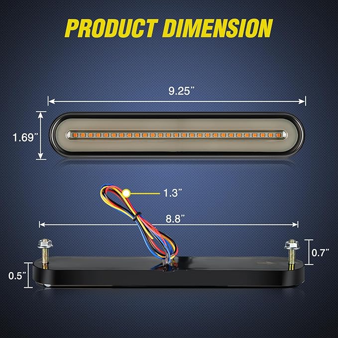 Nilight Trailer Tail Light Bar with 3-in-1 Running Stop Turn Signals Brake Lights 2 Pack 9 Inch 100 LED Red & Amber Sequential Strip for Trailers RV Truck Boat Pickup SUV
