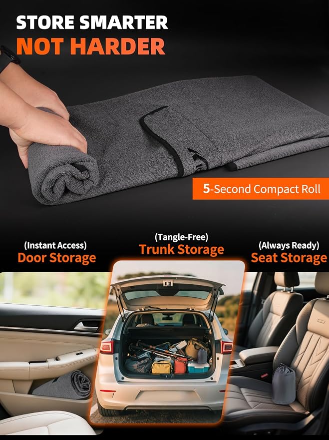 Rear Bench Seat Cover, Waterproof, Sweatproof, Non-Slip Protector for Back Seat, Dual-Layer Microfiber Terry, Universal Fit for Cars, Trucks, SUVs – Embroidered Design (Gray, 1 Pack)
