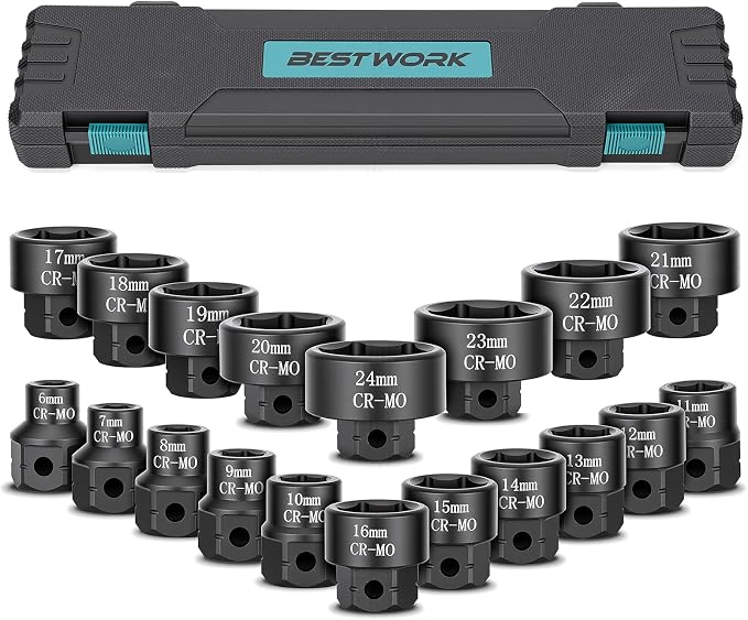 19-Piece 3/8" Drive Low Profile Nano Impact Socket Set, 6-24mm, Metric