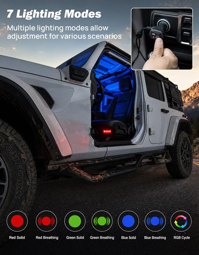 JOYTUTUS CNC Foot Pegs Doors Off with 7 Lighting Modes Compatible with 2007-2025 Wrangler JK, JL & Gladiator JT, Exterior Door Hinge Foot Rest Pedals Footrests