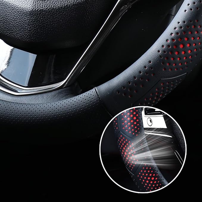 Yangday Leather Steering Wheel Cover for Toyota RAV4 Corolla Camry Highlander, 14.5-15 inches Car Steering Wheel Cover with Non-Slip Breathable (Blue)