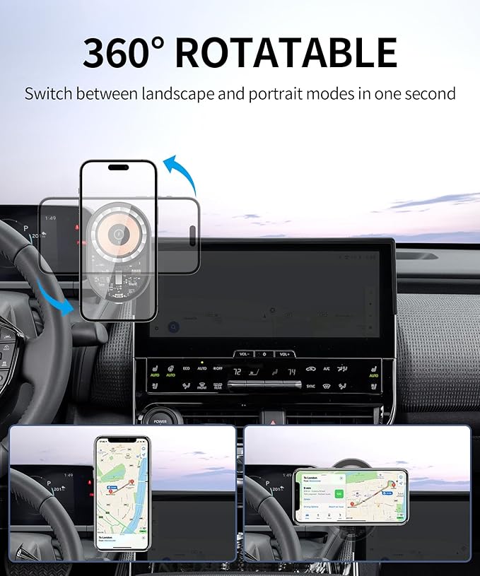 Wireless Charging Car Phone Holder for Toyota BZ4X 2023-2026 / Subaru Solterra 2023-2026, 8/12.3" Screen Fixed Clip, 360° Rotation Car Phone Mount Compatible with MagSafe