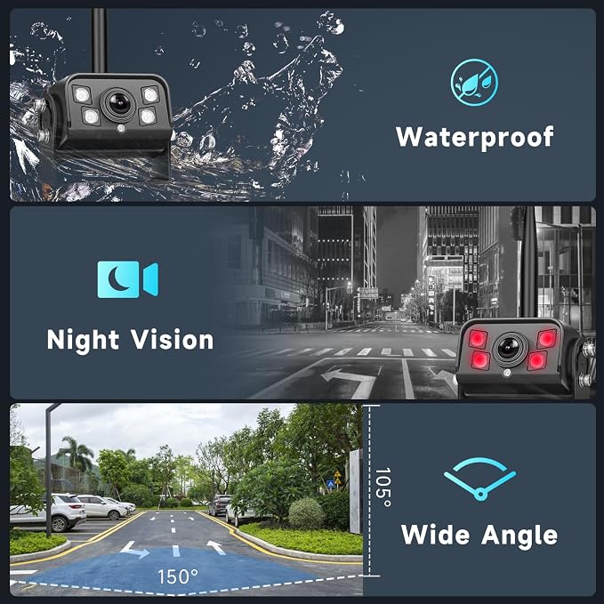 9-Inch Wireless Backup Camera for Truck- 4 Channel Split Screen Monitor with IR Night Vision, Blind Spot Warning, IP 68 Waterproof, Loop Recording, 2 Backup Camera for Trailer, RV, Pickup, Cars