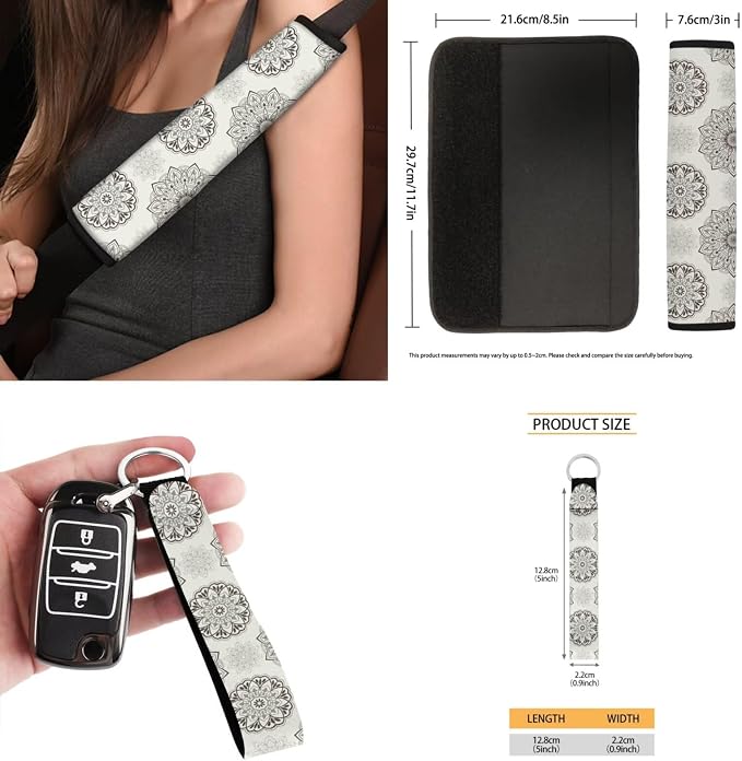 Neutral Tribal Car Seat Covers Set of 15 with Universal Steering Wheel Cover, Rearview Mirror Cover, Car Trash Can, Seatbelt Pads, Cup Holder Coasters, Keychains