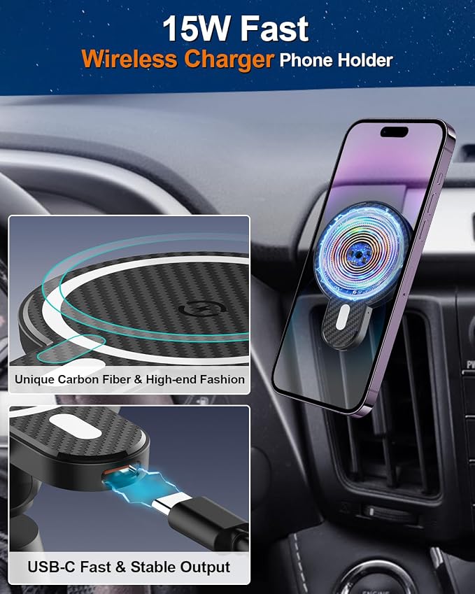 PZK Car Phone Holder for Toyota RAV4 2013-2015 2016 2017 2018 Accessories Custom Air Vent Phone Mount Magnetic 15W Fast Wireless Charger Hands Free 360° Rotation Cell Phone Automobile Cradles